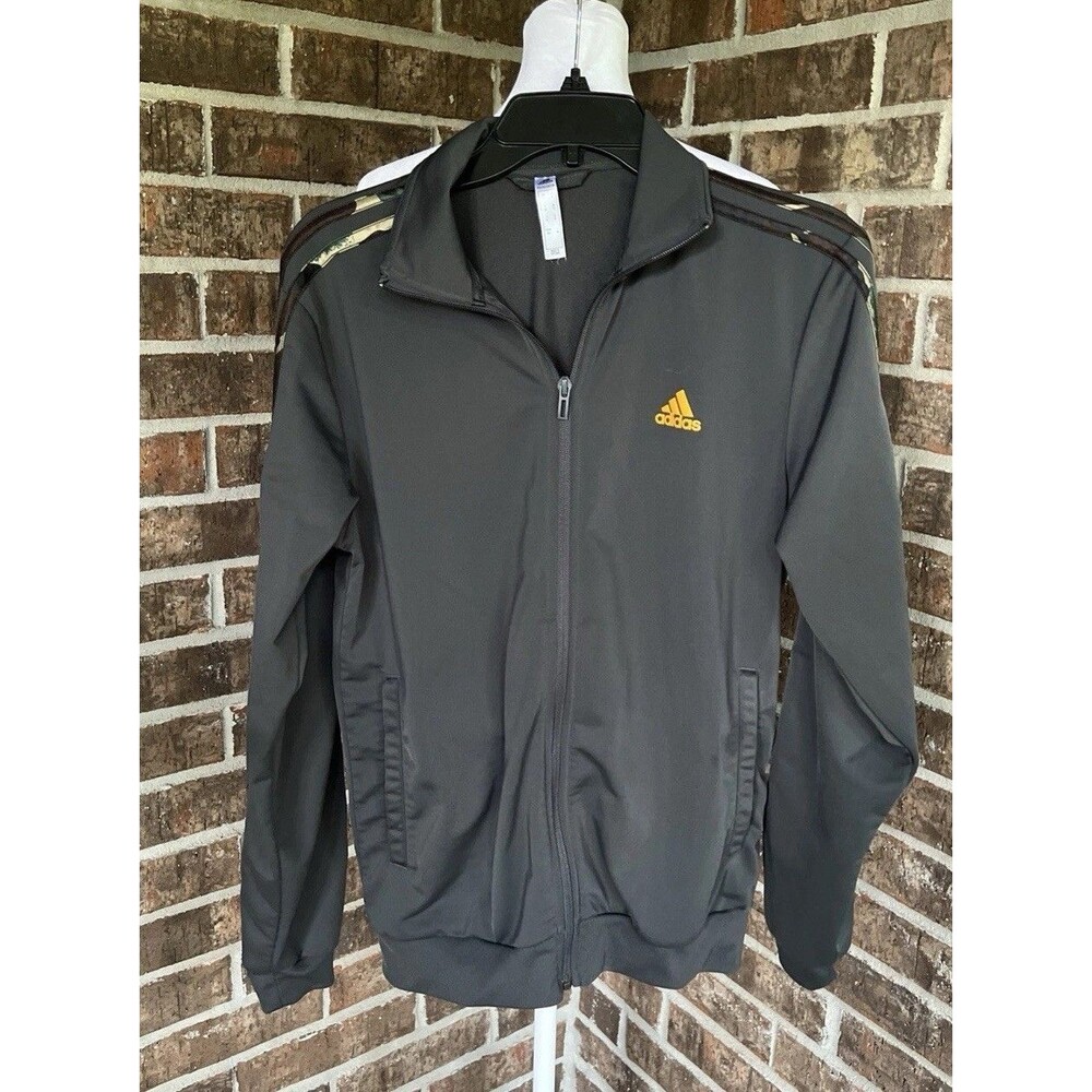 Adidas Men’s Small Sweatshirt Dark Gray Camo Stripes Full Zip Athletic Wear